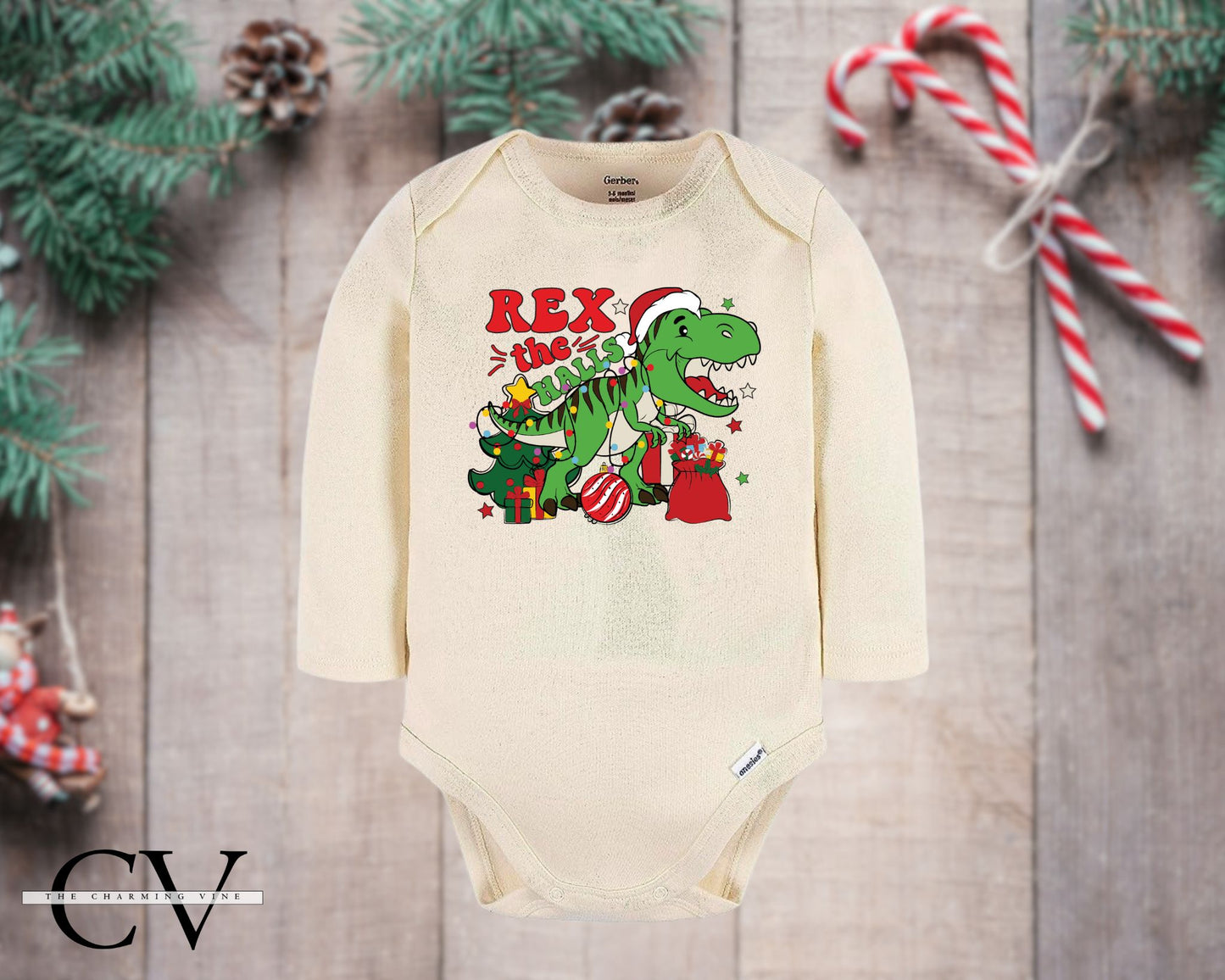 Rex the Halls Christmas Baby Onesie