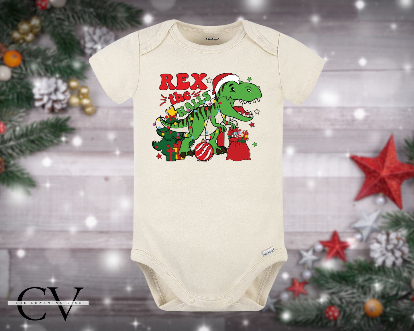 Rex the Halls Christmas Baby Onesie