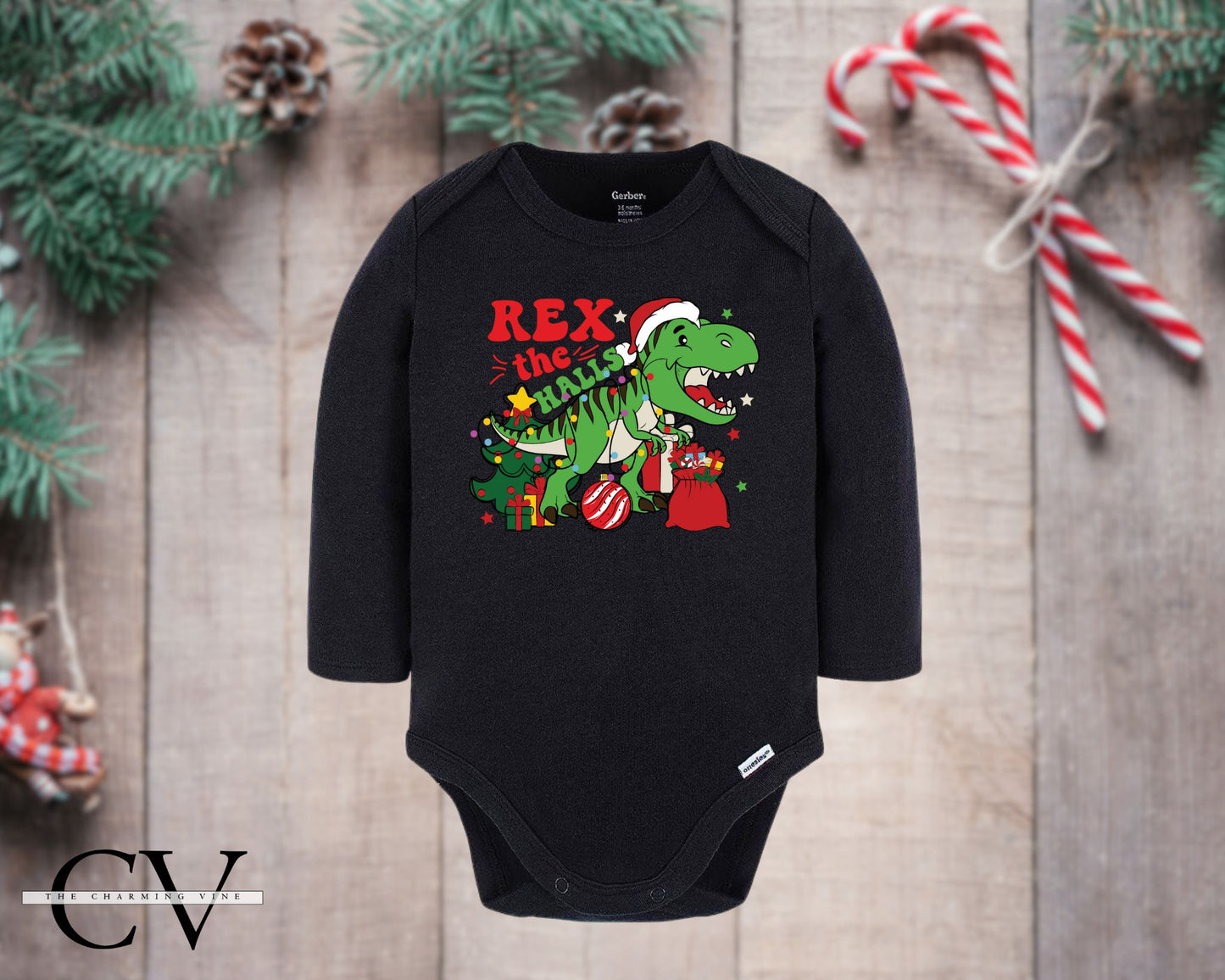 Rex the Halls Christmas Baby Onesie