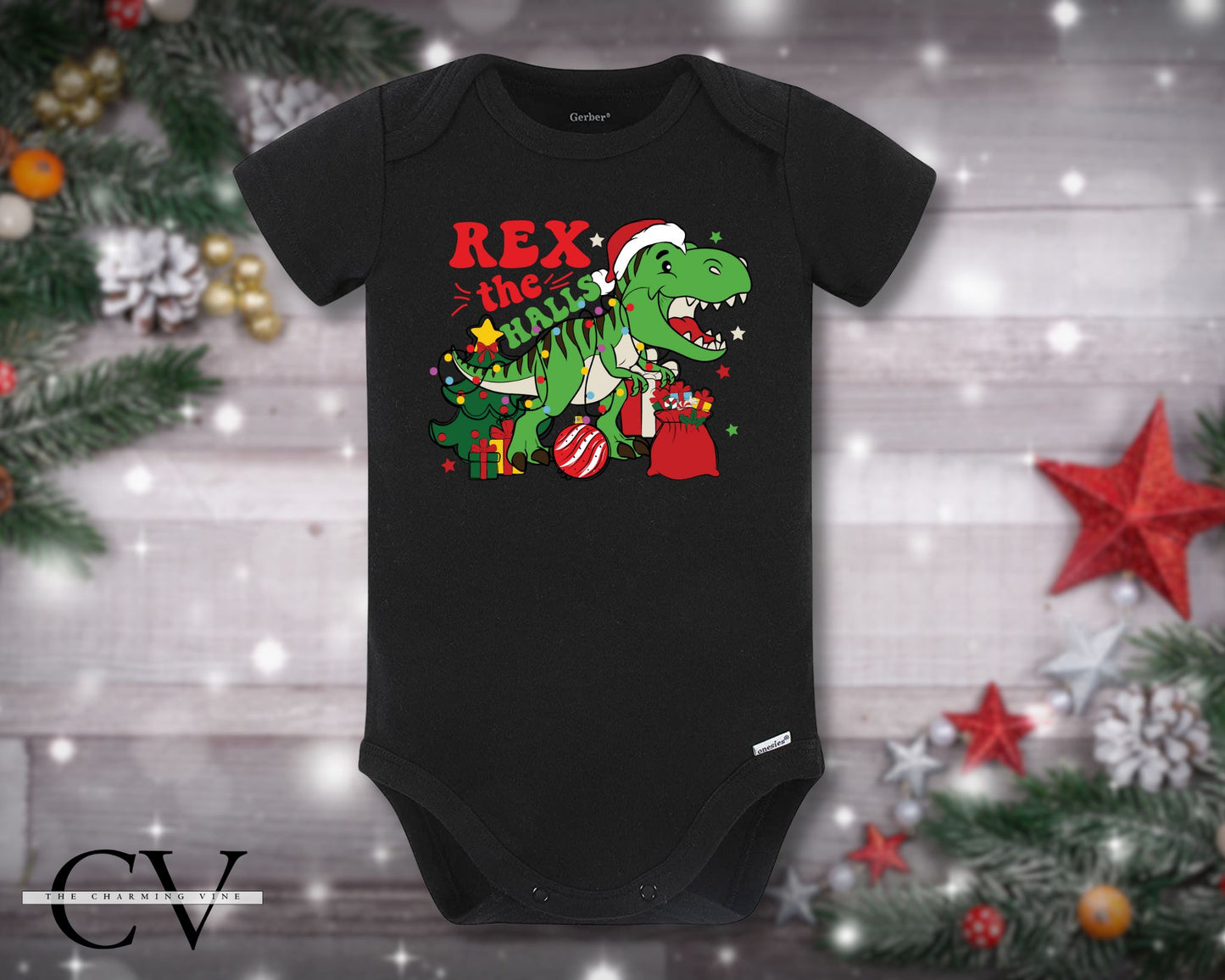 Rex the Halls Christmas Baby Onesie