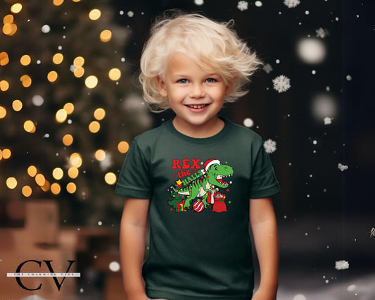 Rex the Halls Christmas Kids Shirt
