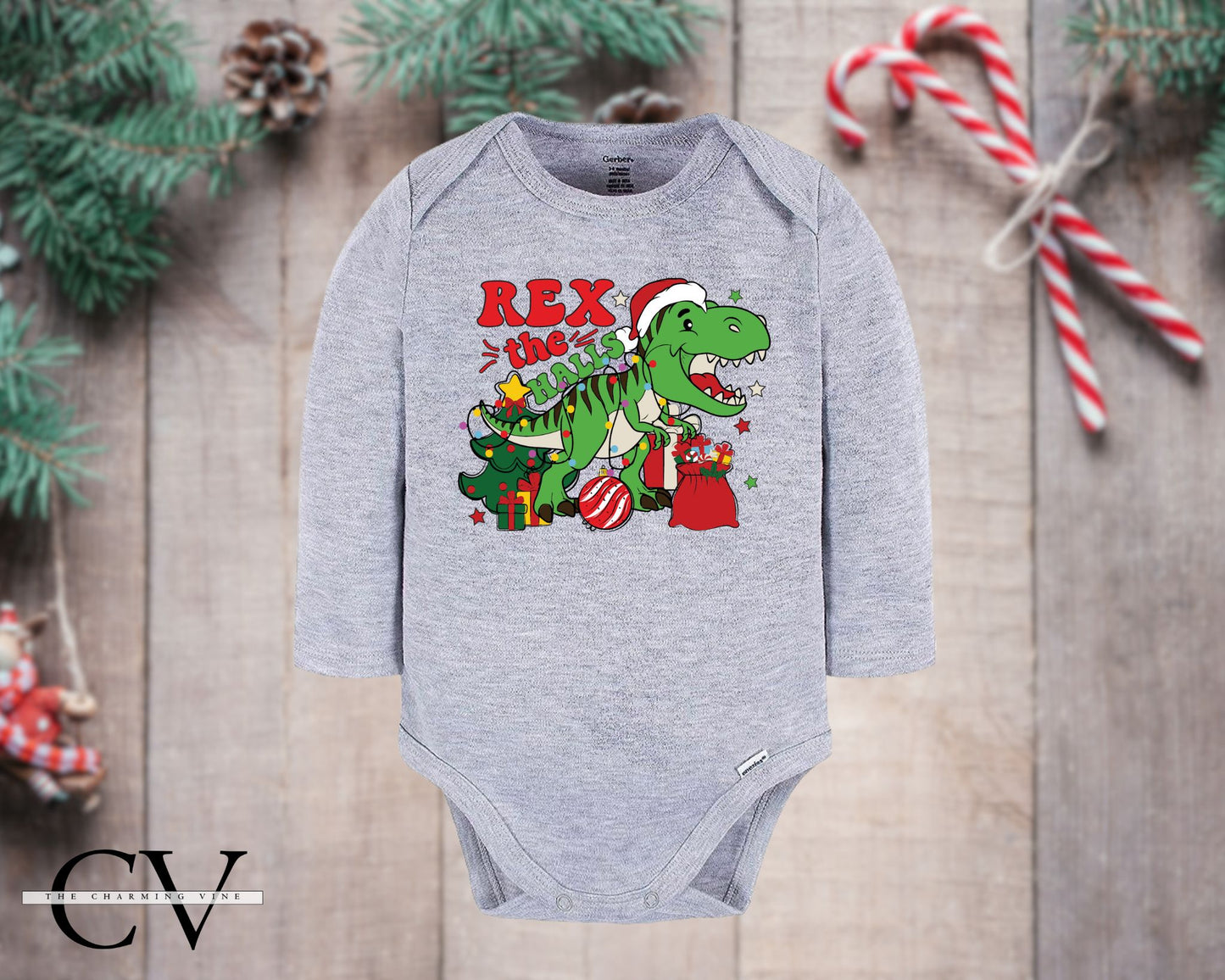 Rex the Halls Christmas Baby Onesie