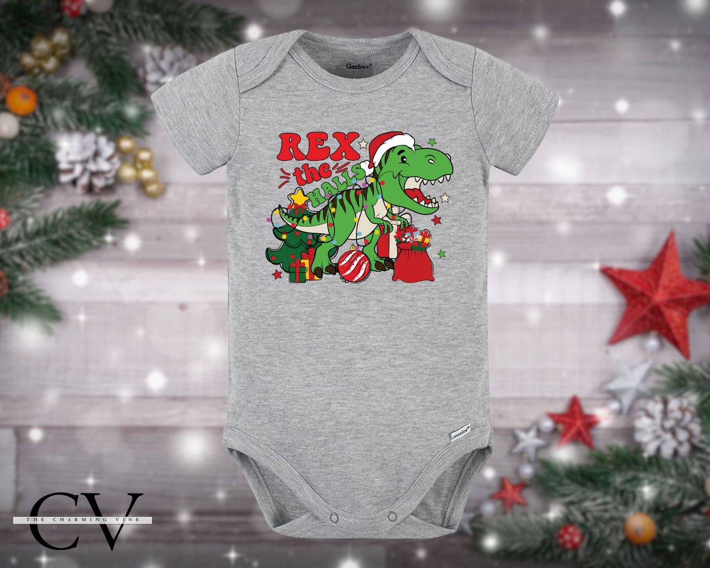 Rex the Halls Christmas Baby Onesie