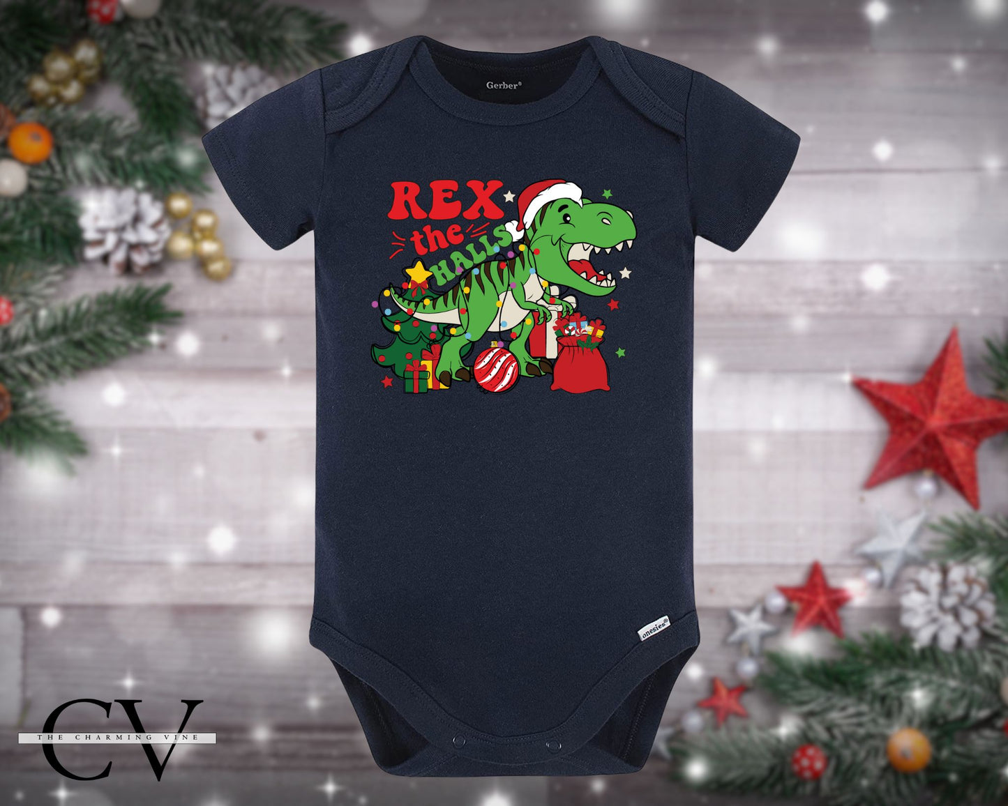 Rex the Halls Christmas Baby Onesie