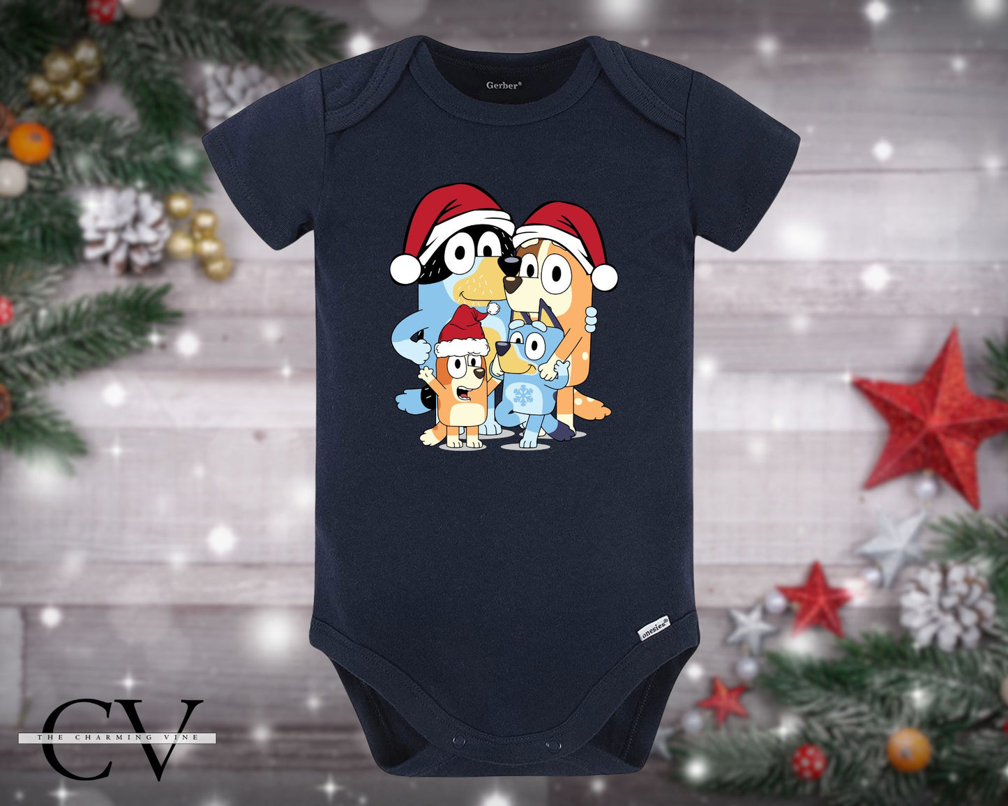 Bluey Family Christmas Baby Onesie