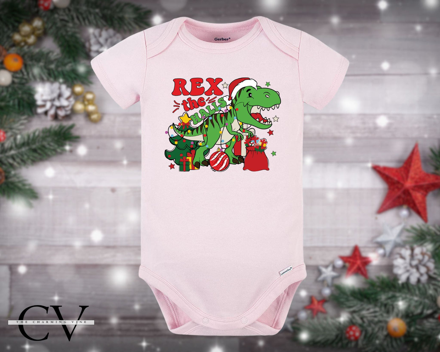 Rex the Halls Christmas Baby Onesie
