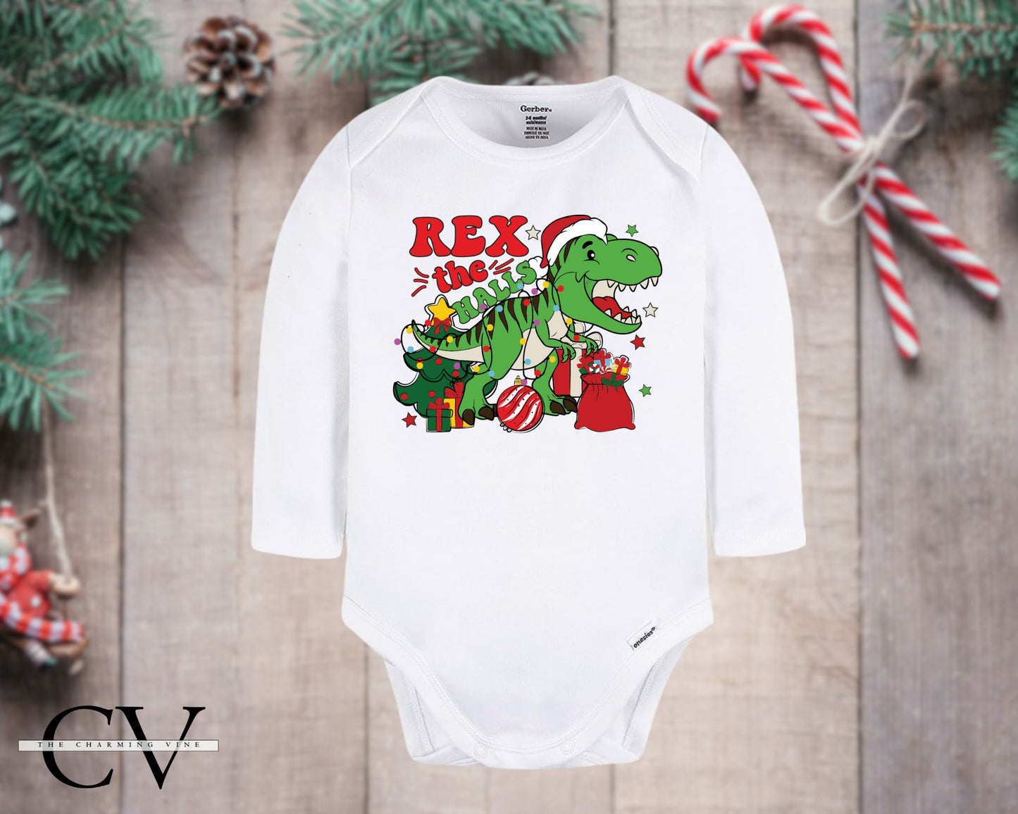 Rex the Halls Christmas Baby Onesie