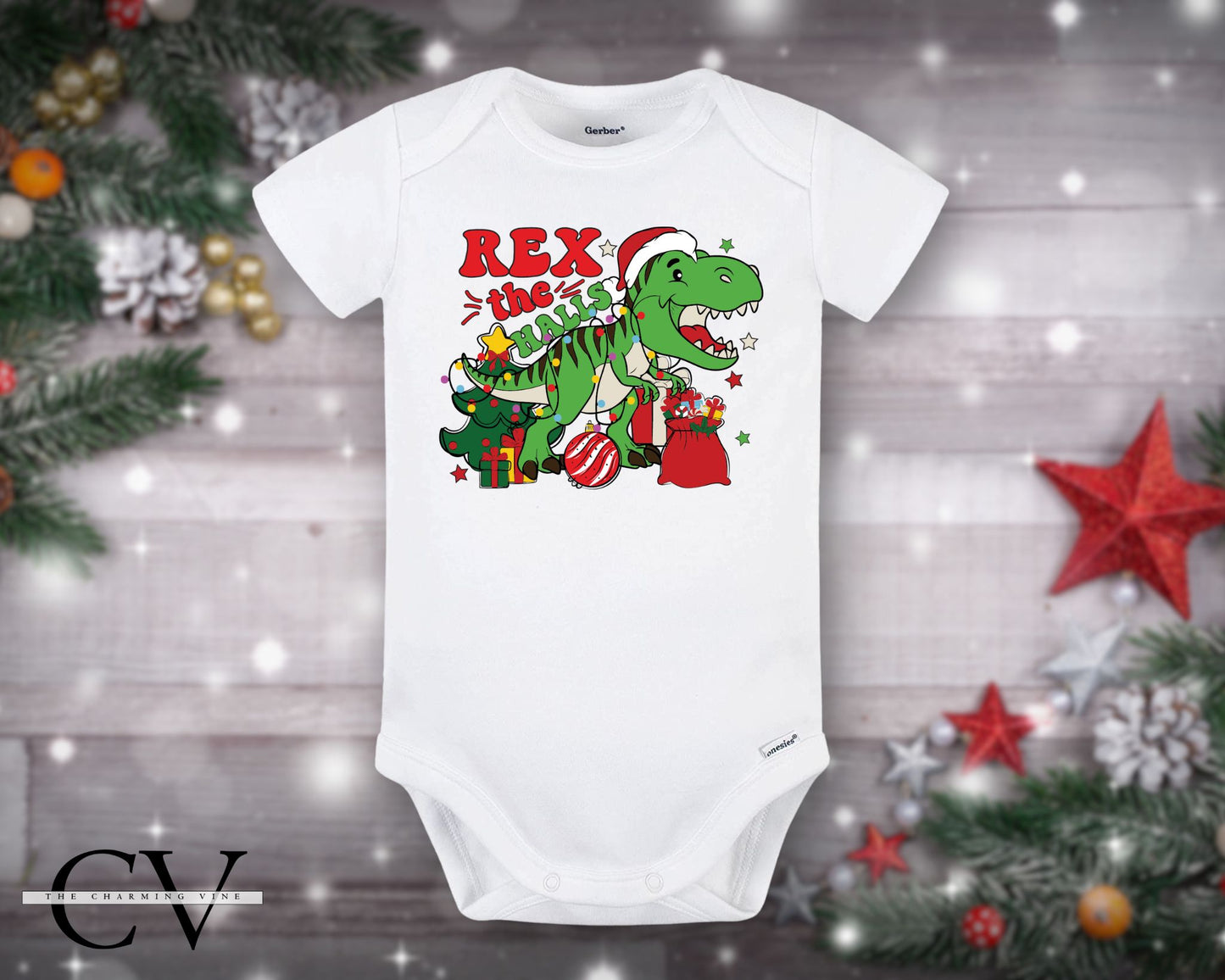 Rex the Halls Christmas Baby Onesie
